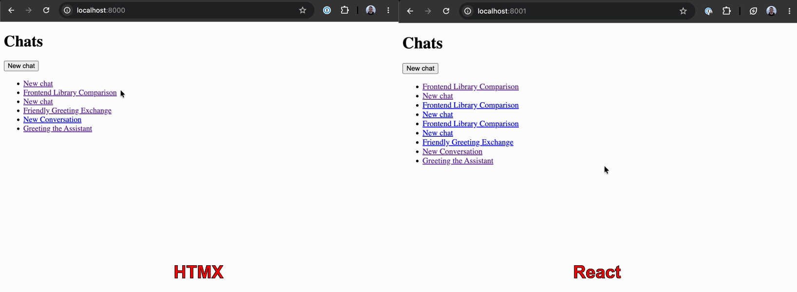 HTMX vs React markdown rendering